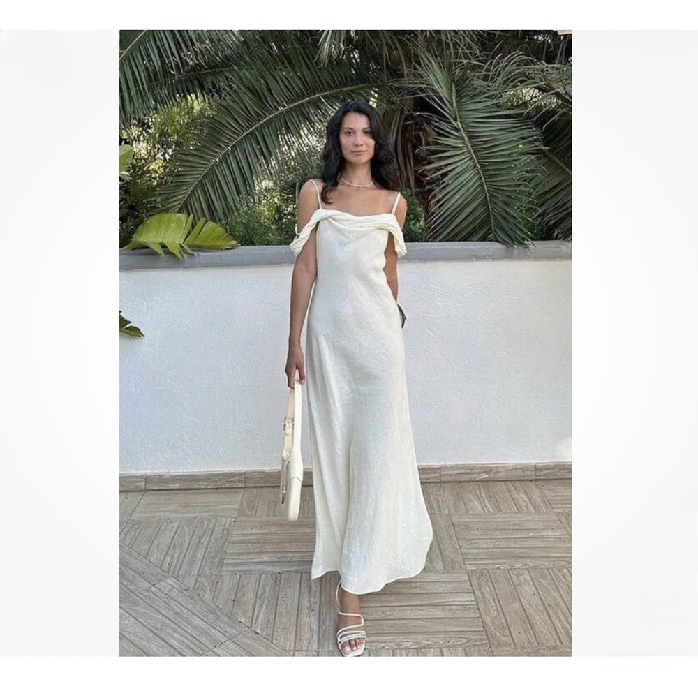 Zara Linen Viscose Cowl Neck Maxi Dress‎ Butter Yellow L Minimalist Boho Summer